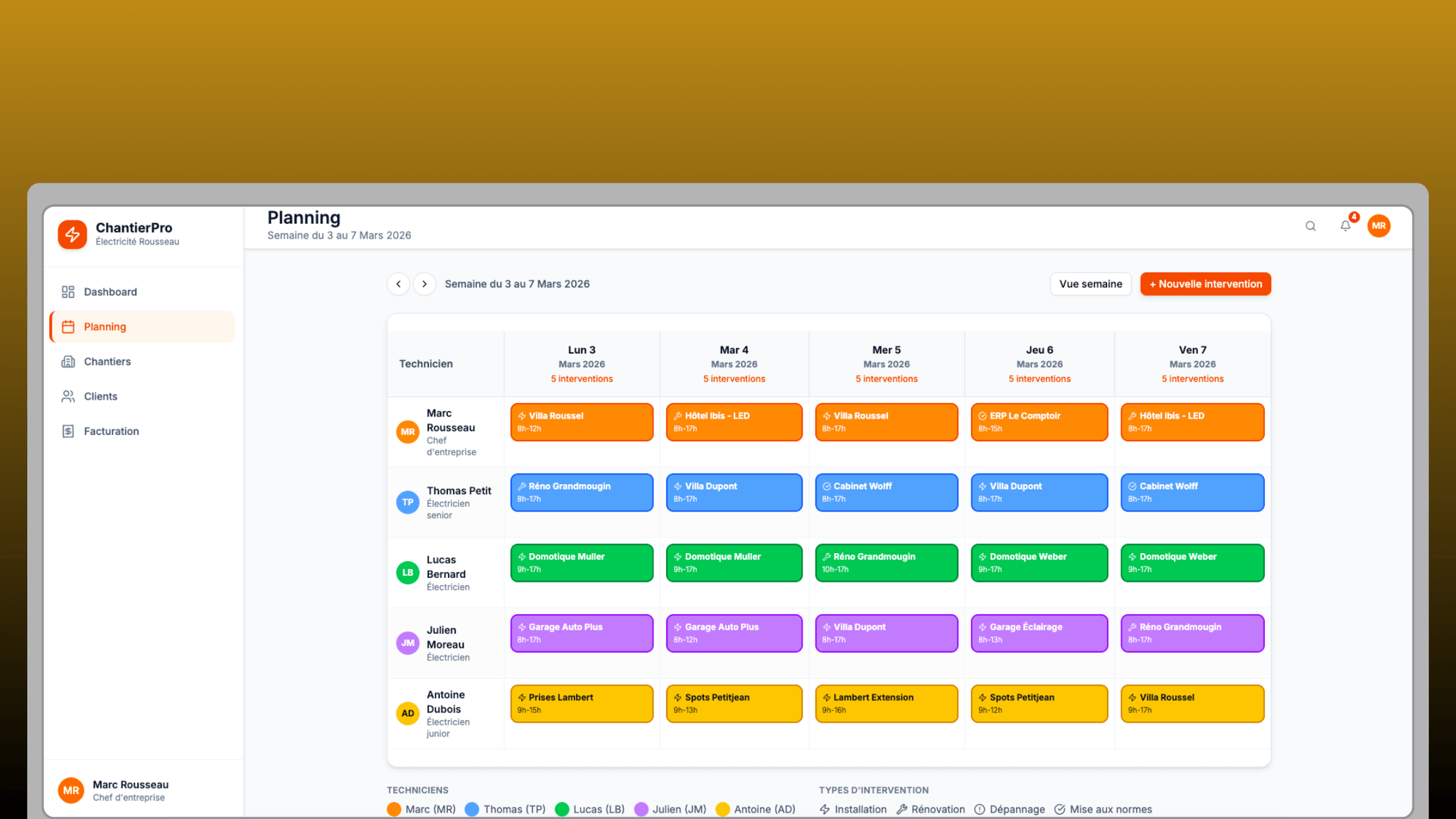 Capture d'écran principale de Logiciel de gestion de chantier - Design intuitif