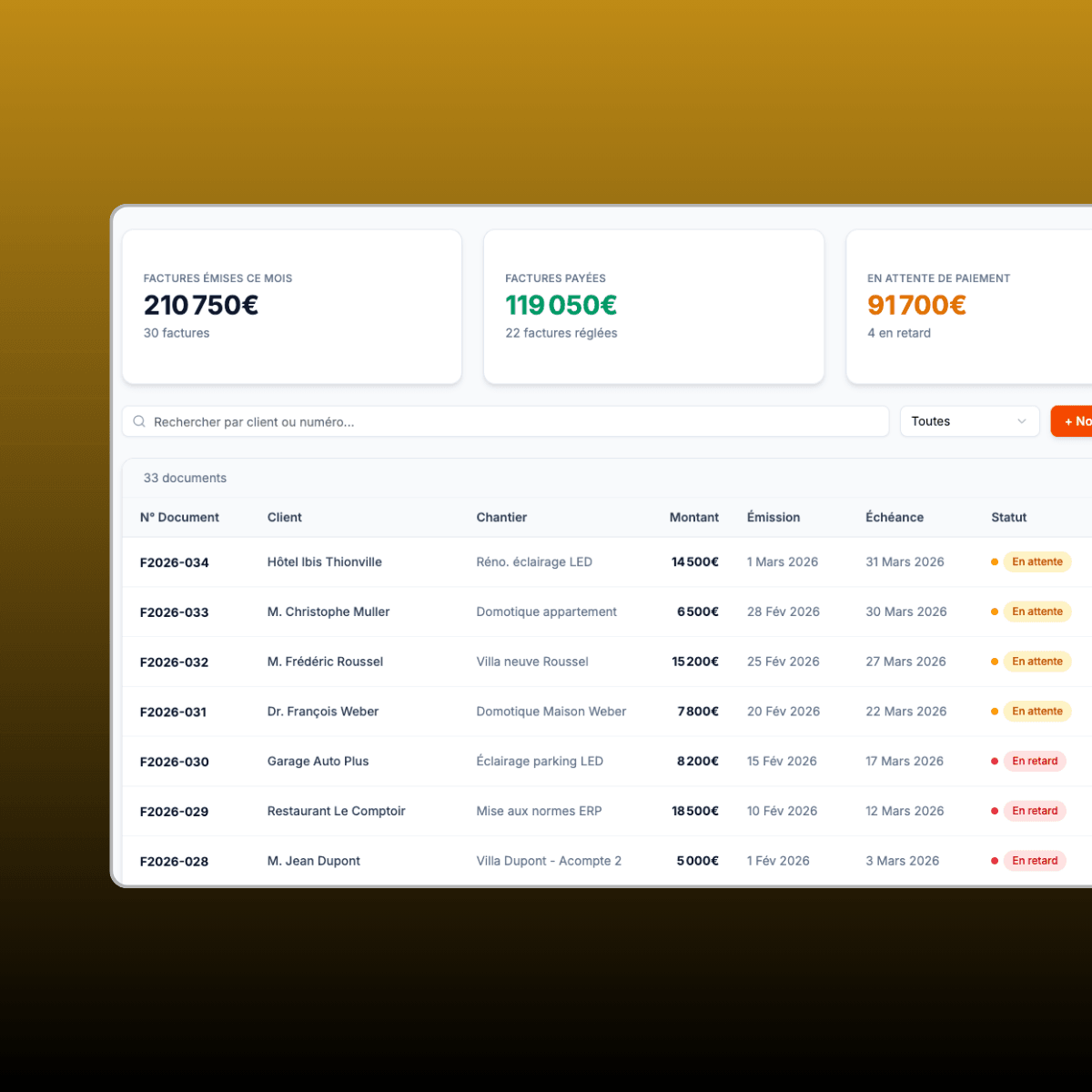 Vue alternative de l'application Logiciel de gestion de chantier