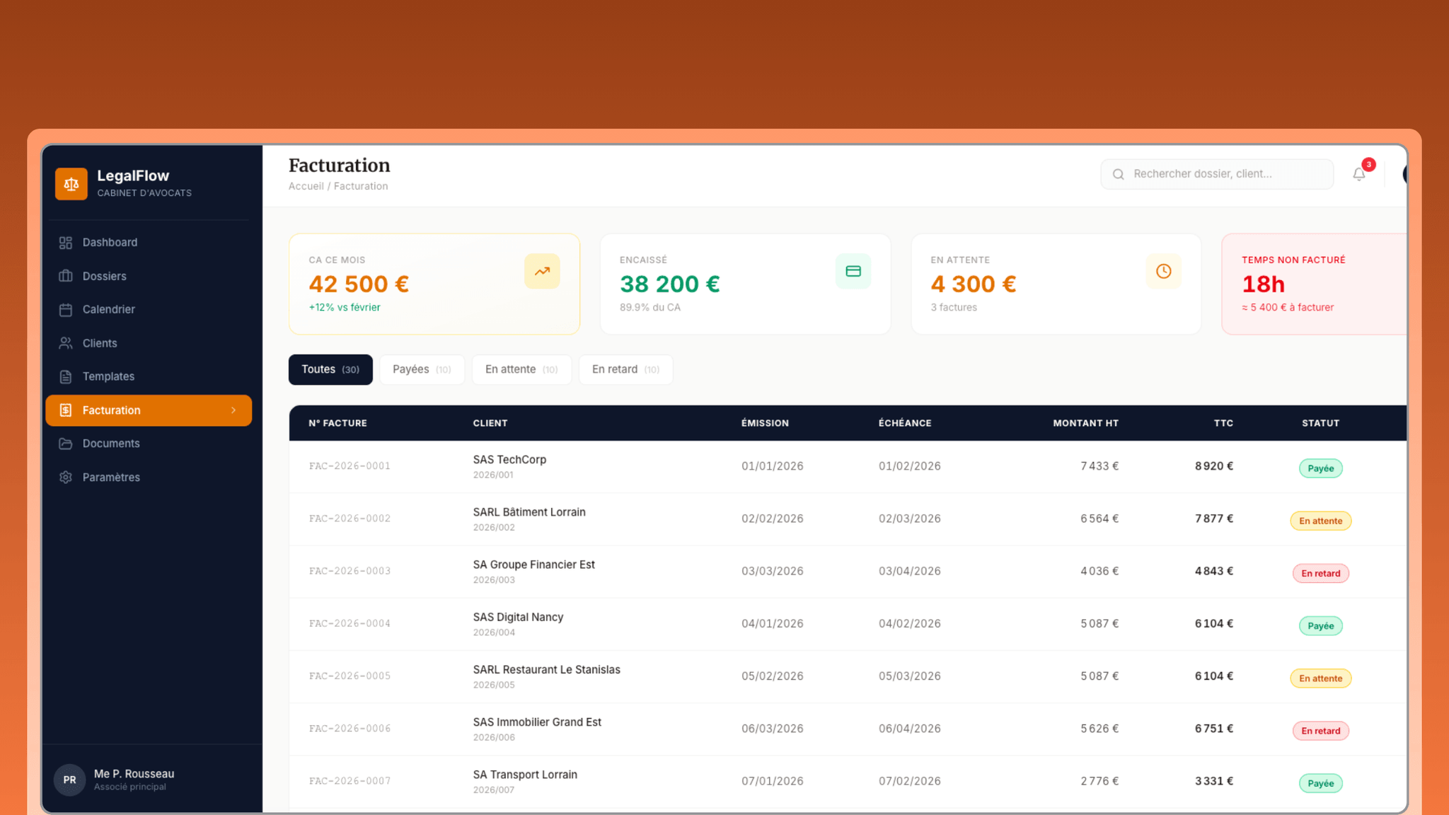 Logiciel pour cabinet d'avocats - Gestion et logique métier - Application développée par Sargo Digital